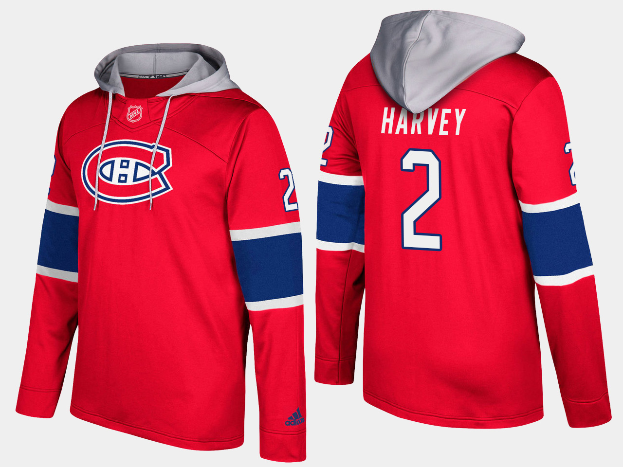 Men NHL Montreal canadiens retired #2 doug harvey red hoodie->montreal canadiens->NHL Jersey